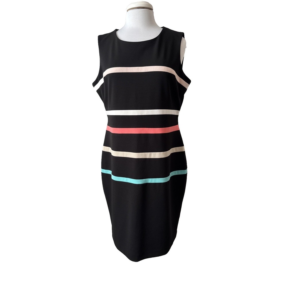 Tommy Hilfiger Stripe‎ Stretch Sleeveless Sheath Dress Women's 16 Chic Business
